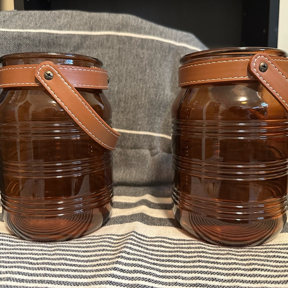 Amber Glass Jars with Leather Straps